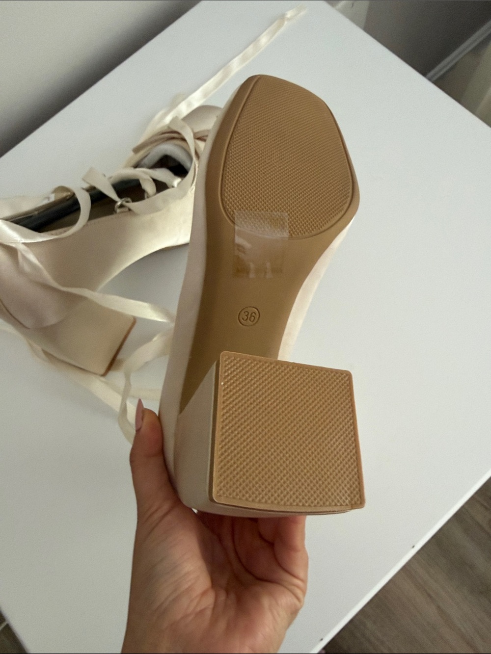 Cider Ballet Satin Bow Mary Jane Heels - Cream - Picture 5 of 5